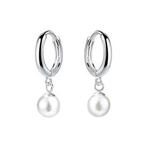 Silver Huggie Earrings With Hanging Pearl